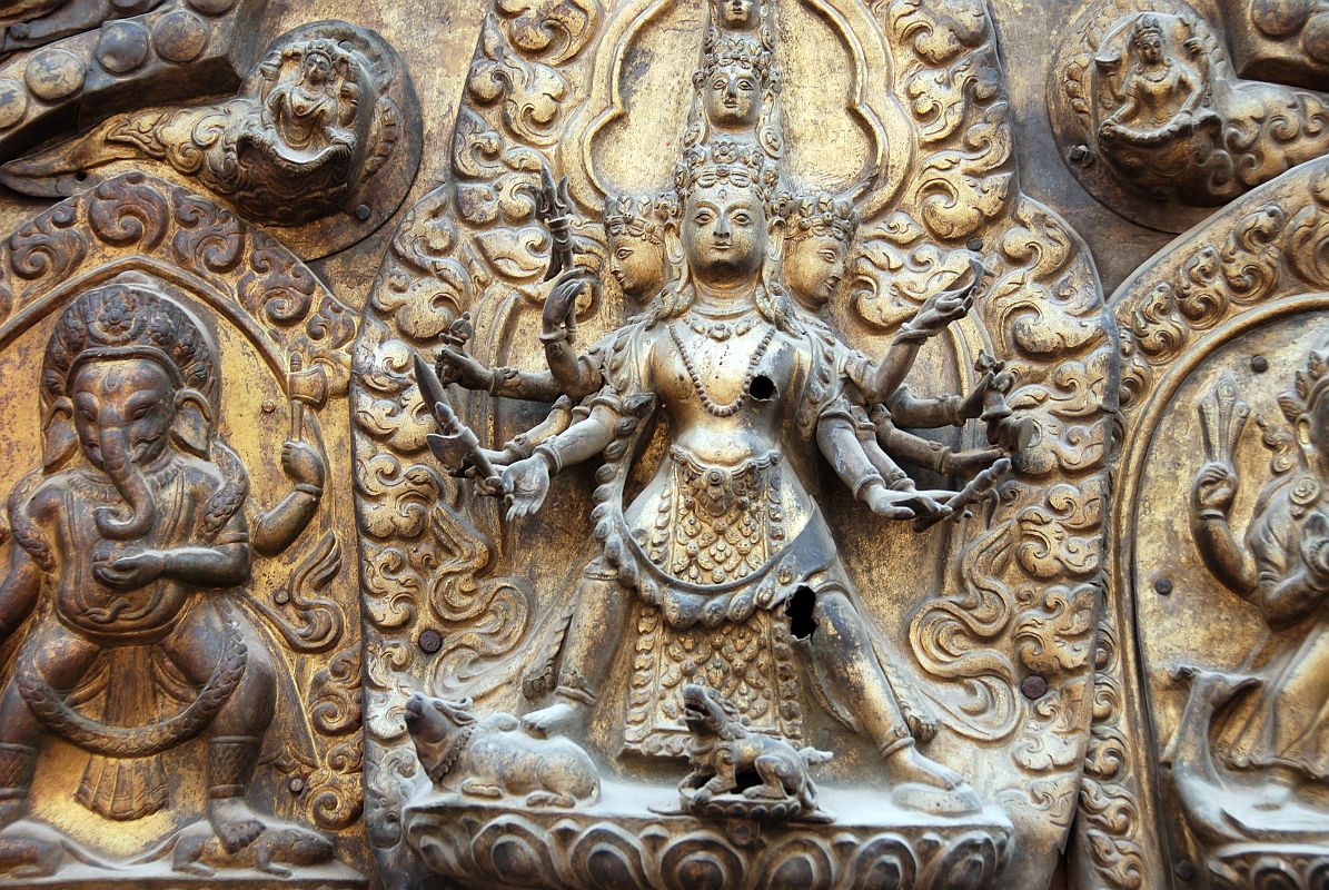 Kathmandu Patan Durbar Square 18 Gilded Torana With Five Headed Shiva Close Up Above Golden Gate Sun Dhoka Entrance To Patan Museum 